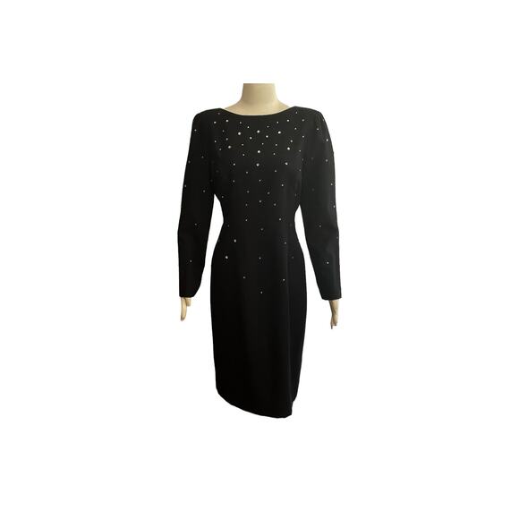 1980s Morton Myles Warrens Black White Rhinestones Studded Cocktail Sheath Dress - Picture 6 of 6